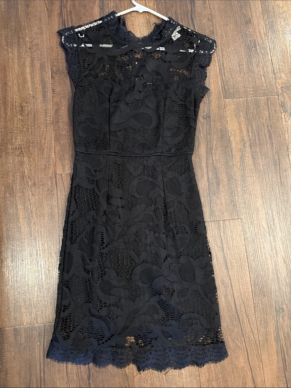 Sans Souci Black Lace Midi Dress with gold zipper back, x small